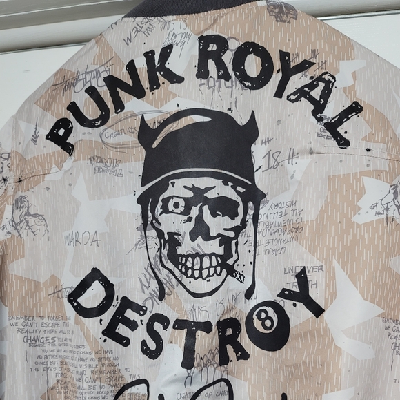 Punk Royal Bomber Jacket Destroy Creatures of Chaos Size Medium Beige Gray - Picture 3 of 15